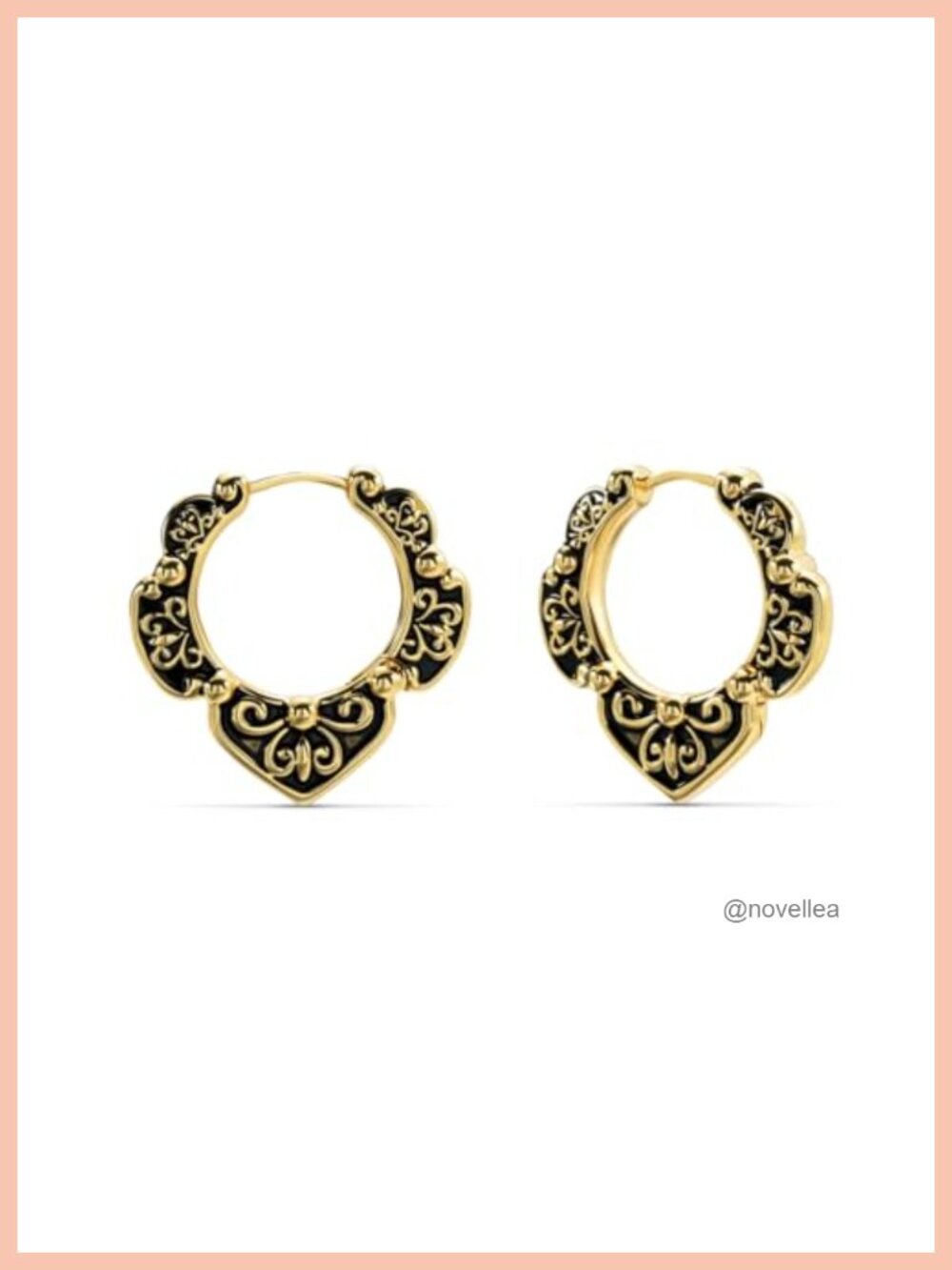 Gothic Floral Scroll Carved Hoop Earrings Vintage 18K Gold Finish 925 Silver